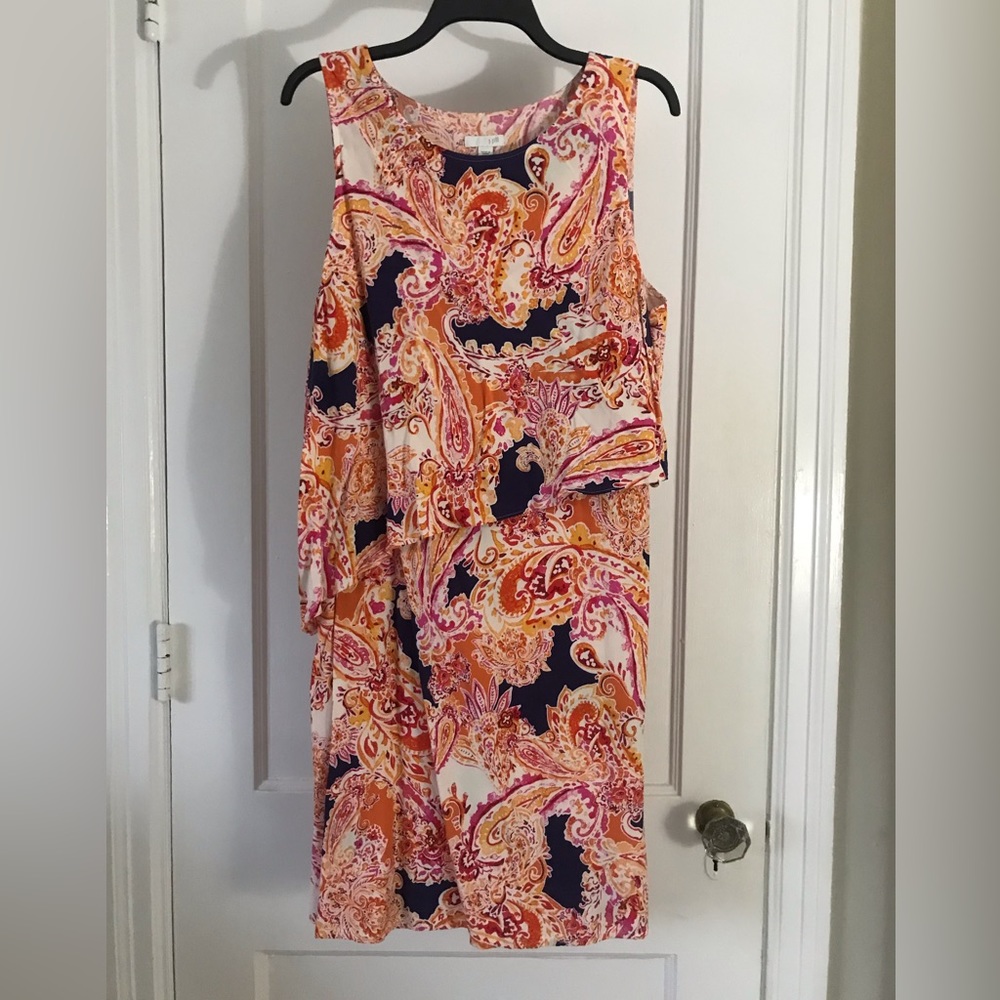 J.Jill womenswear sleeveless paisley print asymmetric tiered dress in size Large